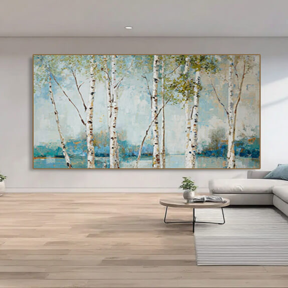 Whispers by the Lake - Large Horizontal Birch Forest Landscape Wall Art
