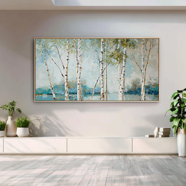 Whispers by the Lake - Large Horizontal Birch Forest Landscape Wall Art